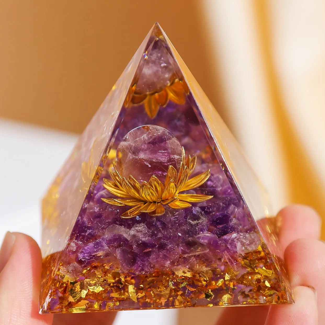 Renaissance - Orgonite Pyramid Lotus in Amethyst